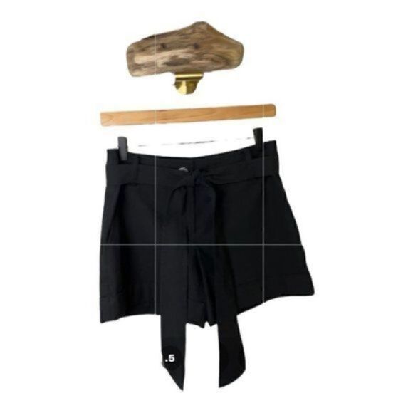 Trina Turk Linen Cotton Blend Cuffed Linen Shorts w/Belt  2 Black - Picture 2 of 15